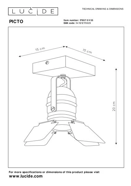 Lucide PICTO - Deckenstrahler Kinderzimmer - 1xGU10 - Blau - TECHNISCH